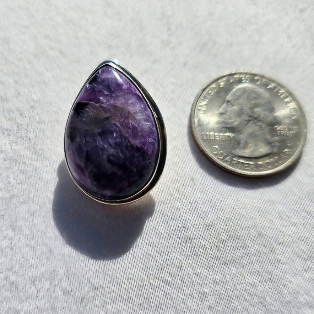 Vintage Sterling Silver Charoite Teardrop Stud Earrings - Picture 2 of 5